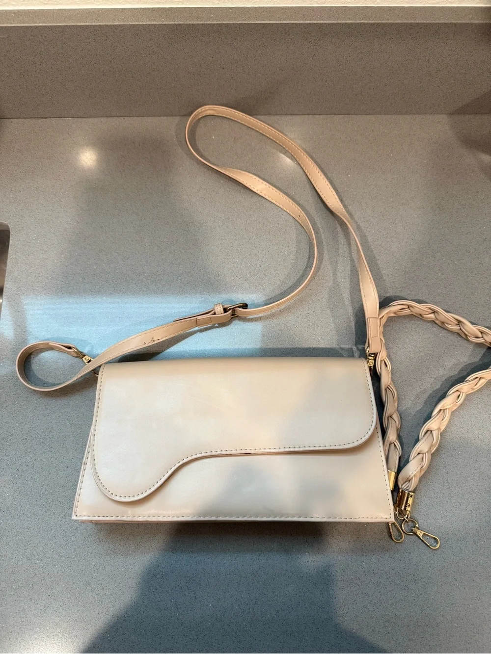 Women’s Cream Crossbody Bag with Braided Strap